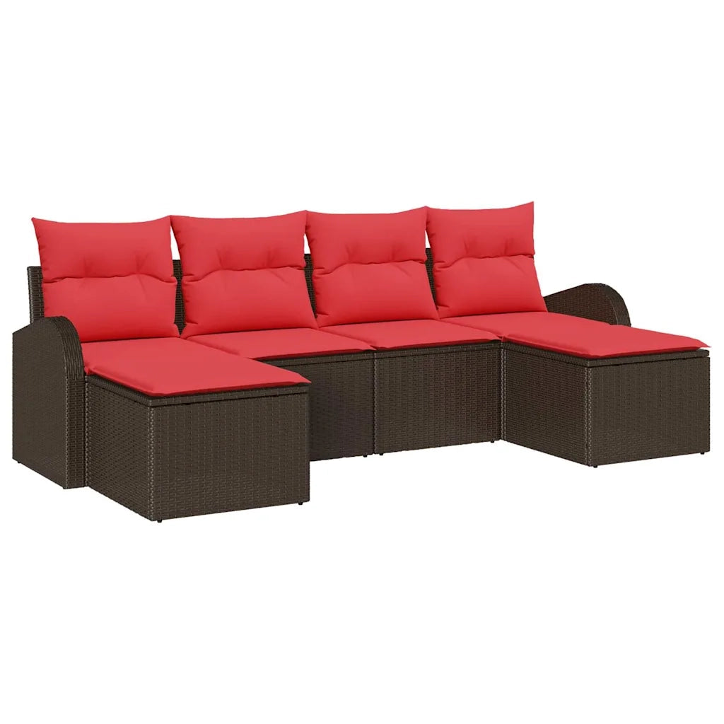 Set di divani con cuscino 6 pcs Marrone e Rosso polyrattan 3354823