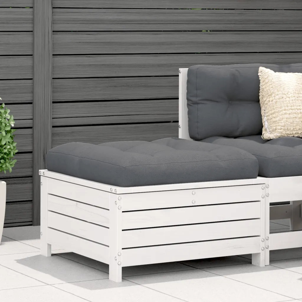 Sedia da giardino-Poggiapiedi da Giardino con Cuscino Legno Massello Pino Bianco 123478
