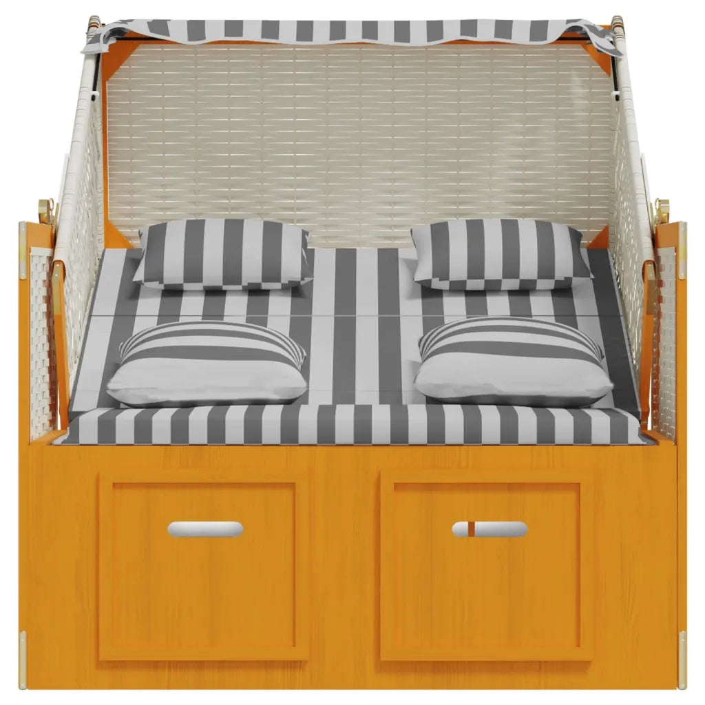 Strandkorb con Cuscini Polyrattan Legno Massello Bianco Grigio 318663