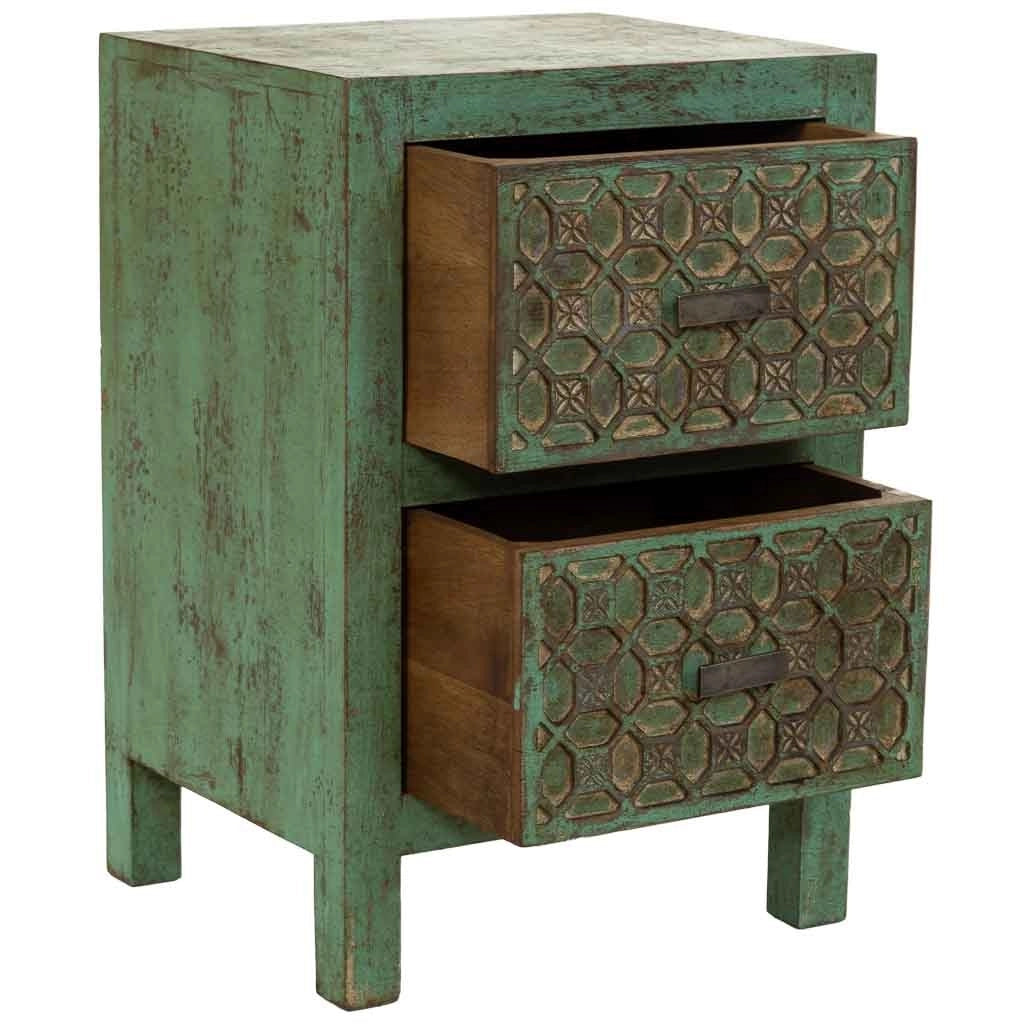 Comodino artigianale in legno verde 45x35x60h cm