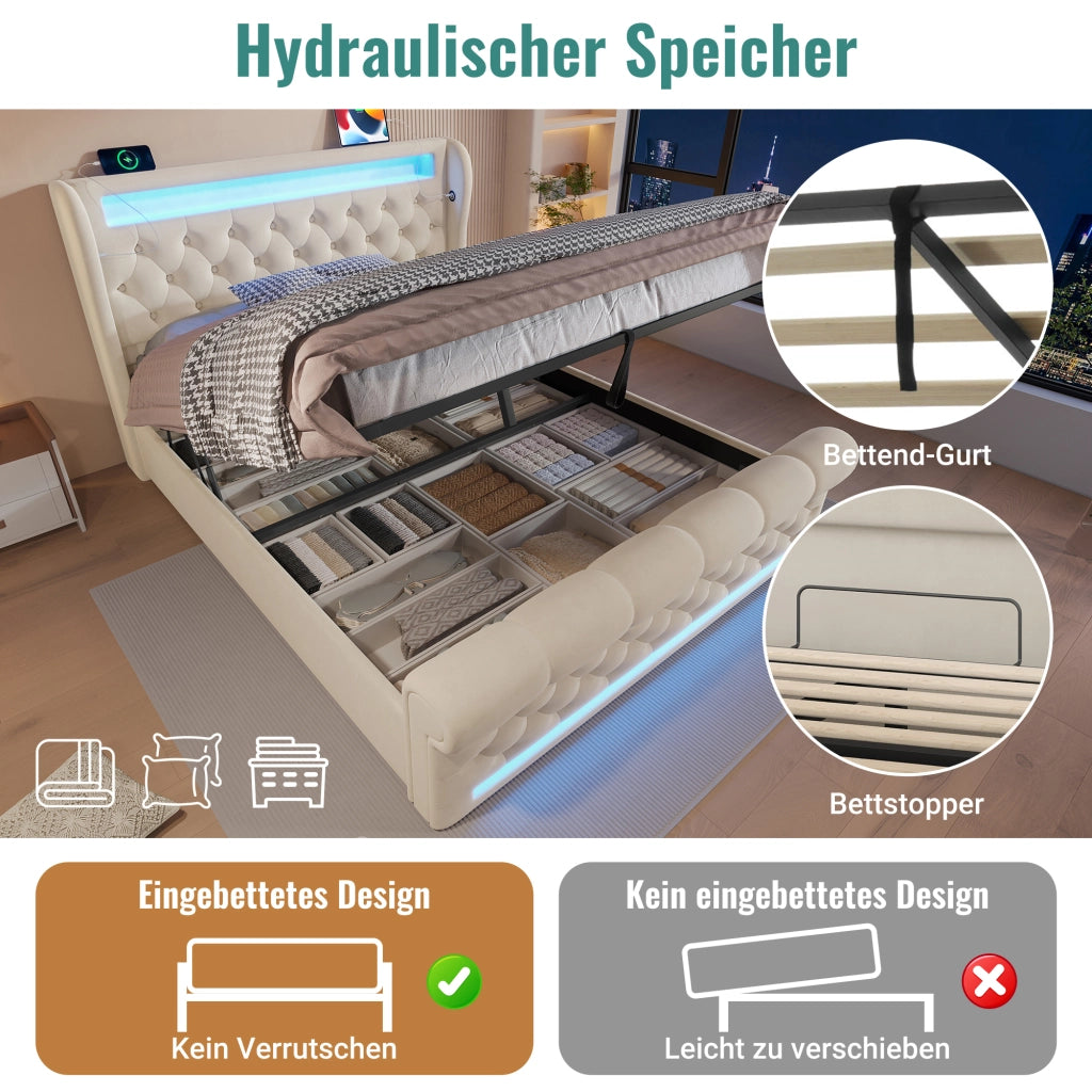 letto imbottito velluto beige 140 x 190 cm