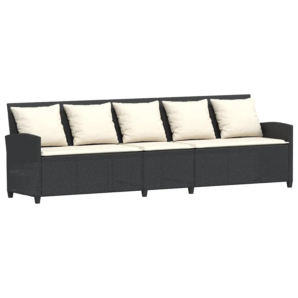 Set Divani da Giardino 4 pz con Cuscini Forma L Polyrattan Nero