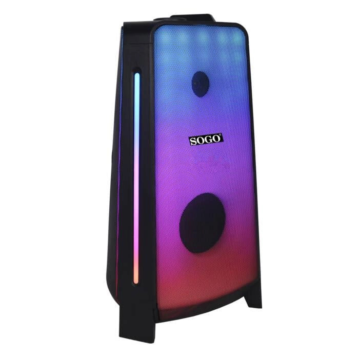 Cassa Bluetooth portatile 50W RMS con 2 altoparlanti 5 pollici e tweeter, luci LED RGB, karaoke e radio FM - SOGO