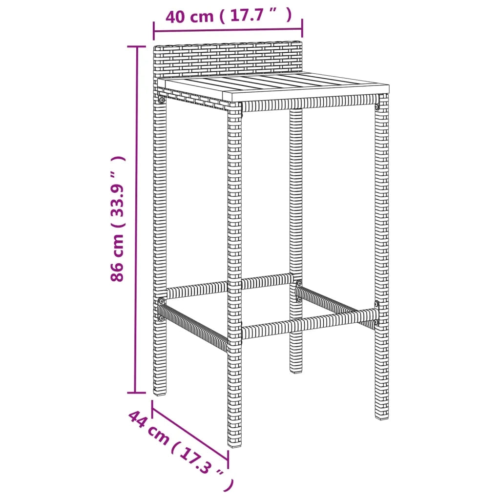 Set Bar Giardino 9 pz Nero Polyrattan e Legno Massello Acacia 3187688