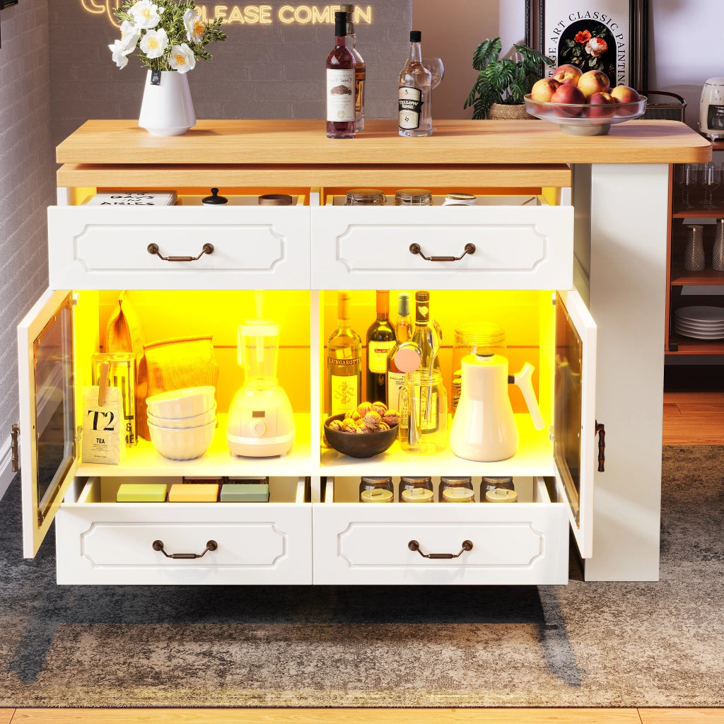Bartisch Allungabile con Ripiano e LED ¨C MINIMAL ¨C Bianco, 135-203x39x92.8cm