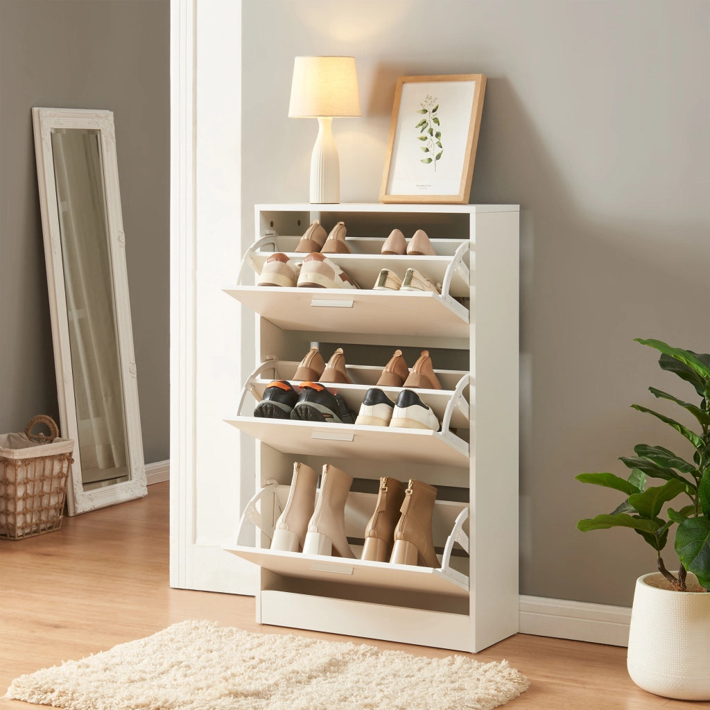 Scarpiera Sykkylven con 3 Contenitori Ribaltabili - Bianco [en.casa]