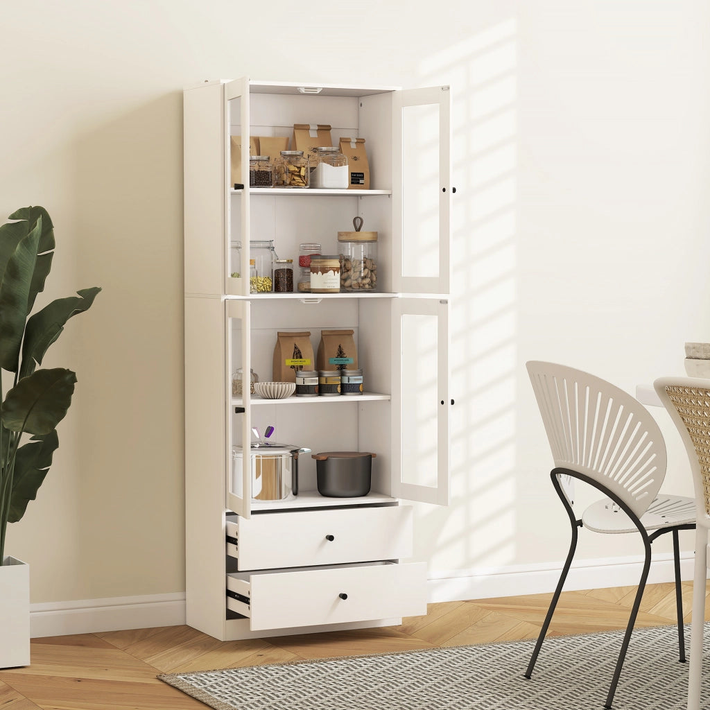 Mobile cucina con ante vetro ¨C Xylo ¨C 4 porte 2 cassetti ripiani regolabili bianco 59x30x170cm