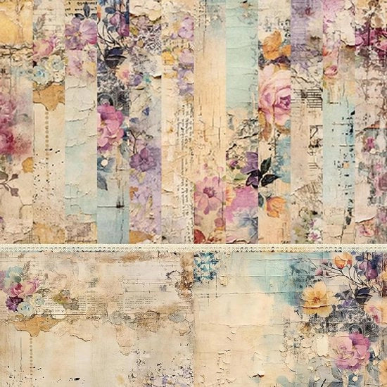 Papier per Scrapbooking Vintage 24 Stuks 15 x 15 cm Accessori per Scrapbook Decoupage Papier per Artigianato Disegno di Natale per Papier per DIY Libretto di Note con Modello di Fiori