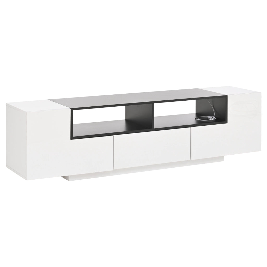 Mobile TV con LED e Cassetti ¨C MINIMAL ¨C Bianco Lucido/Nero, 180x40x48 cm