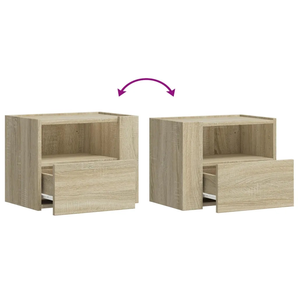 Set di 2 Comodini | Armadio da Notte | Mobiletto da notte a Muro Rovere Sonoma 45x30x35 cm