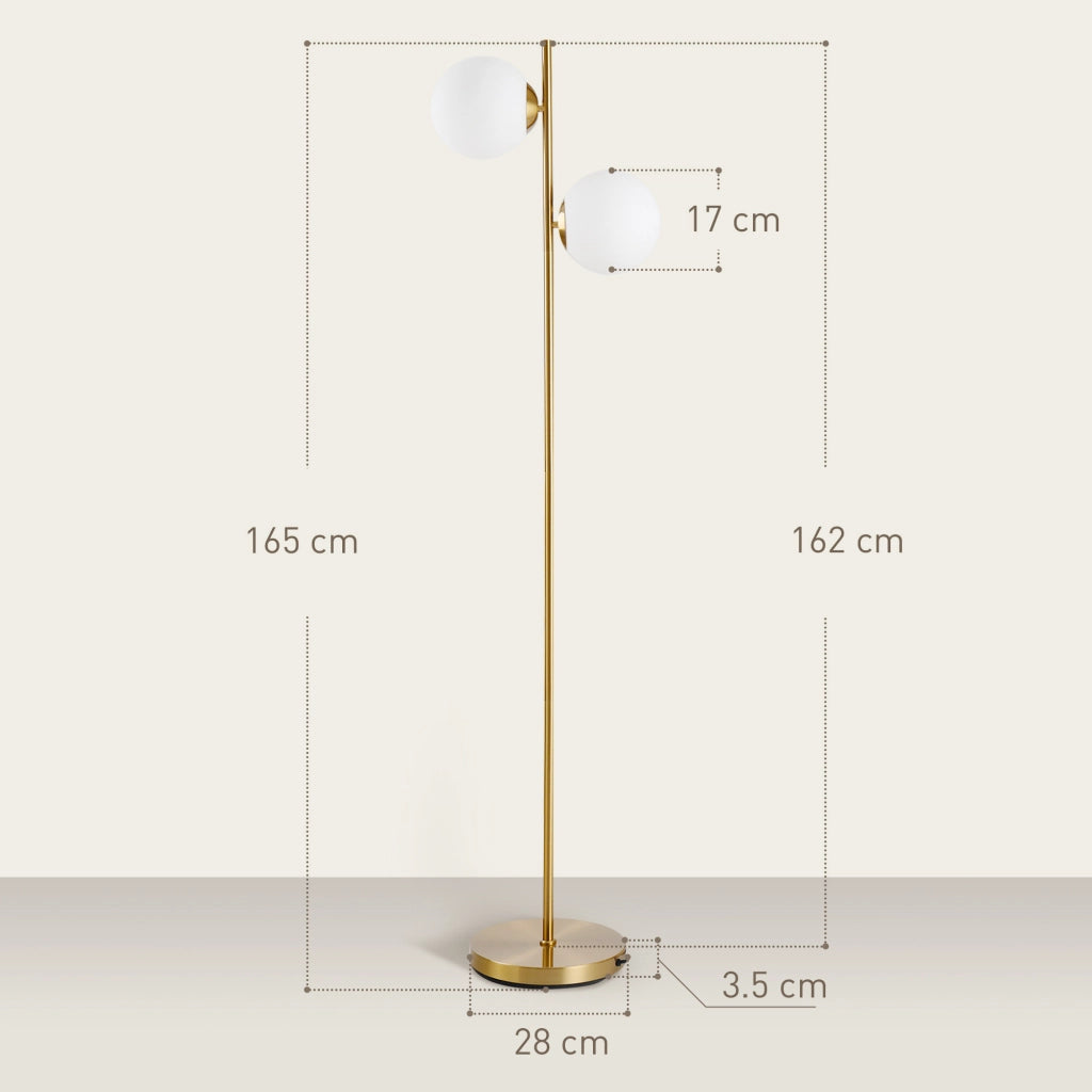 Lampada da Terra a 2 Luci con Paralumi a Sfera ¨C Minimal ¨C Oro ?28x165 cm