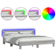 Letto matrimoniale | Letto per adulti | Giroletto con Testiera e LED Grigio Sonoma 160x200 cm