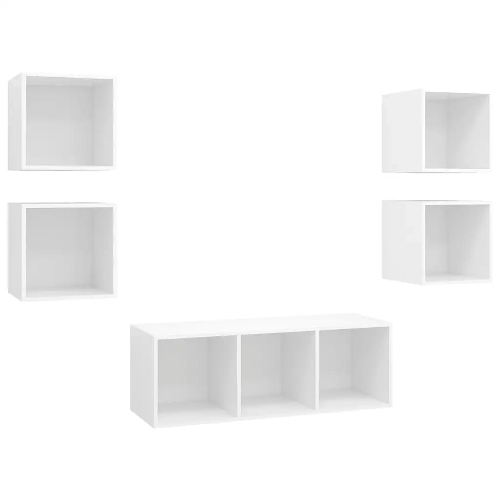 Set Mobili Porta TV 5 pz-Credenza per TV Bianco in Legno Multistrato 388002