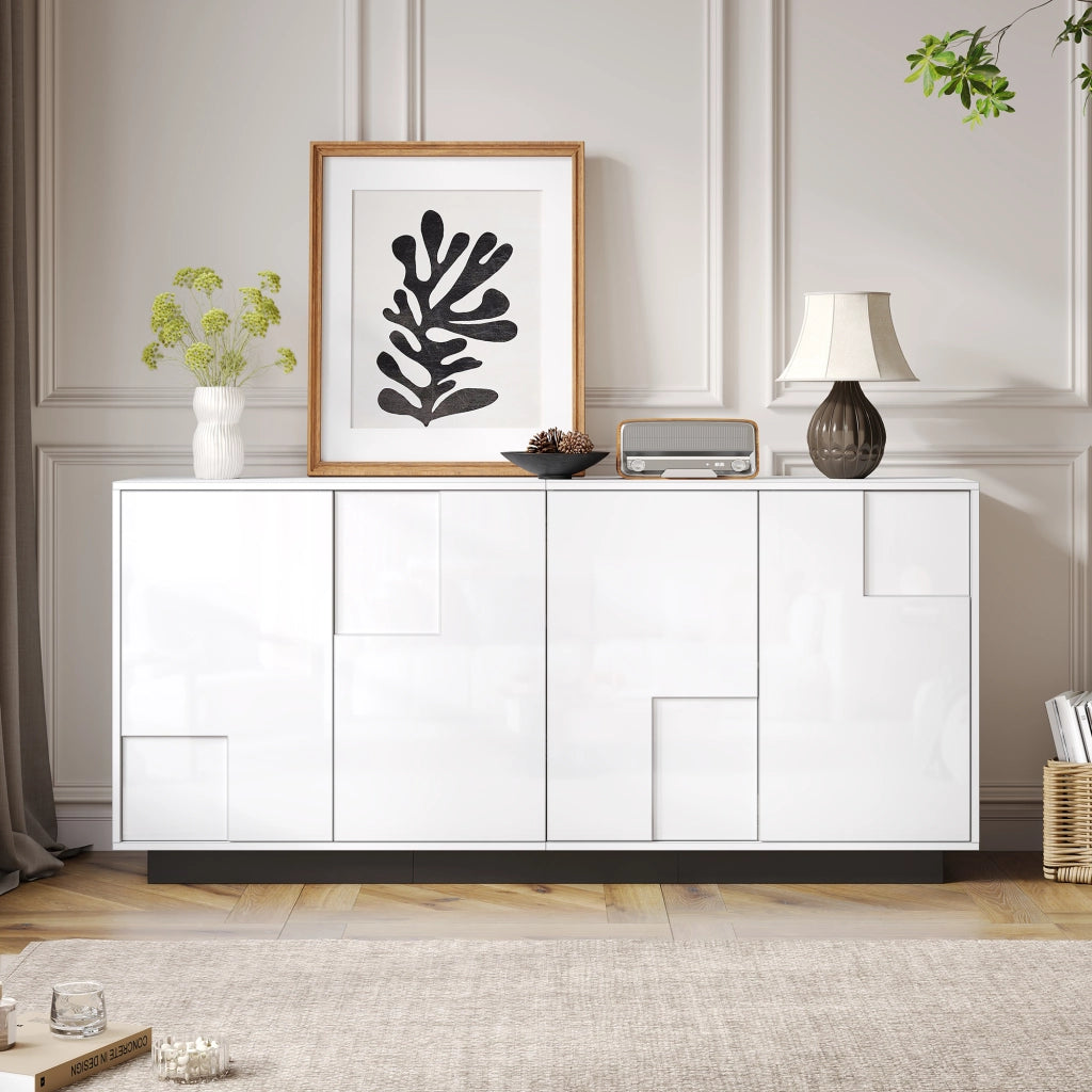 SIDEBOARD 160x37x75,5 cm 4 ante bianco lucido e nero