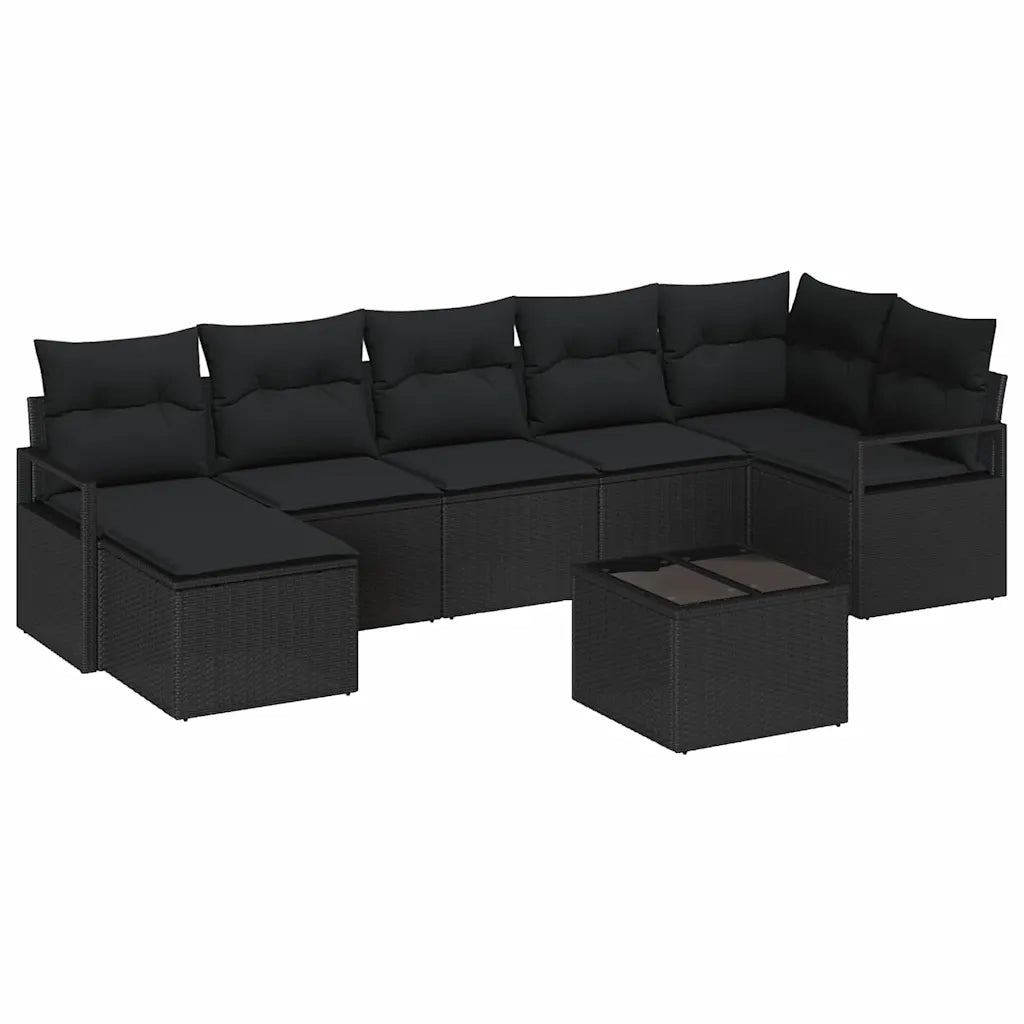 Set di divani con cuscino 8 pcs Nero polyrattan