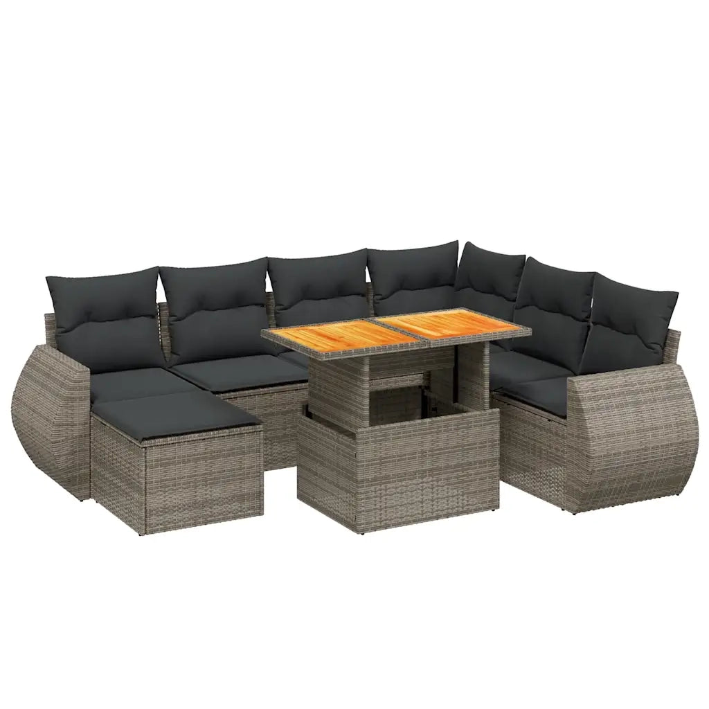 Set Divano da Giardino 8 pz con Cuscini Grigio in Polyrattan