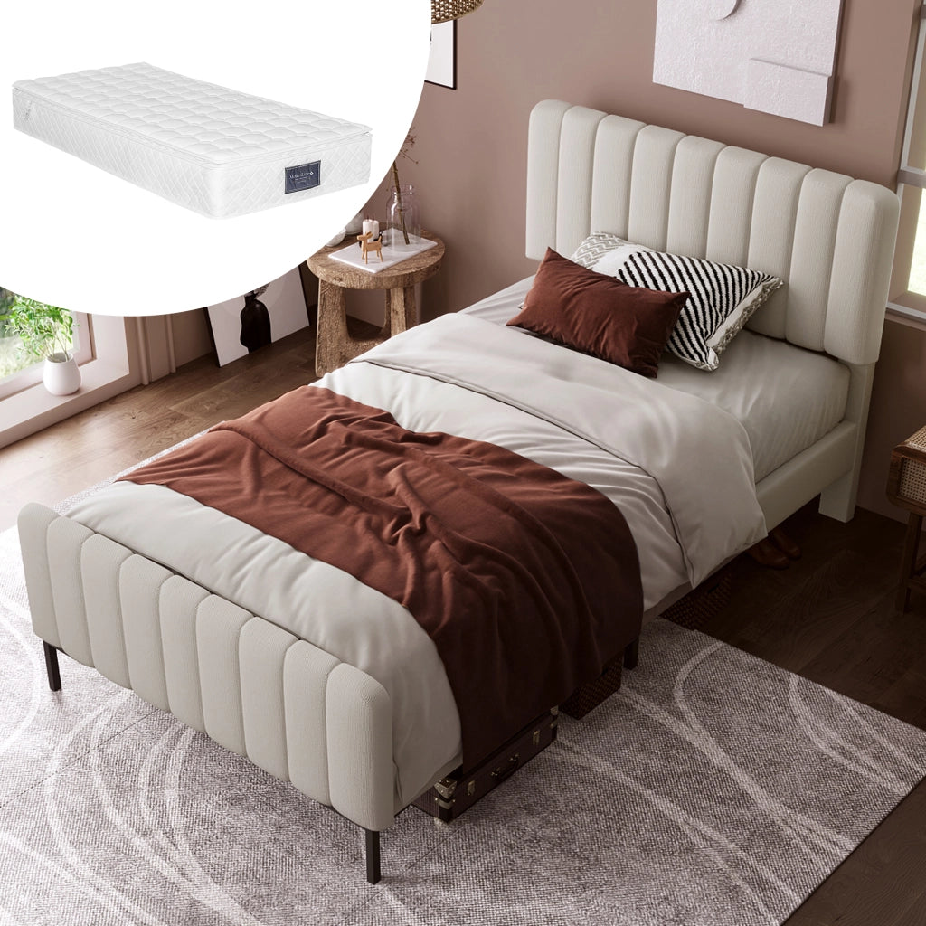 letto imbottito lino grigio beige 90 x 200 cm
