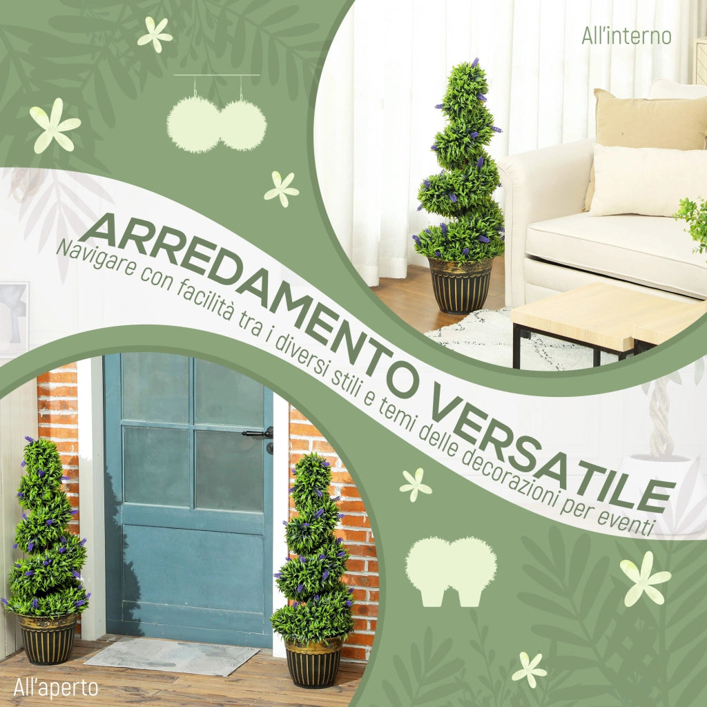 Set 2 Piante Artificiali a Spirale da 90 cm con Vaso Incluso in PE Verde e Blu