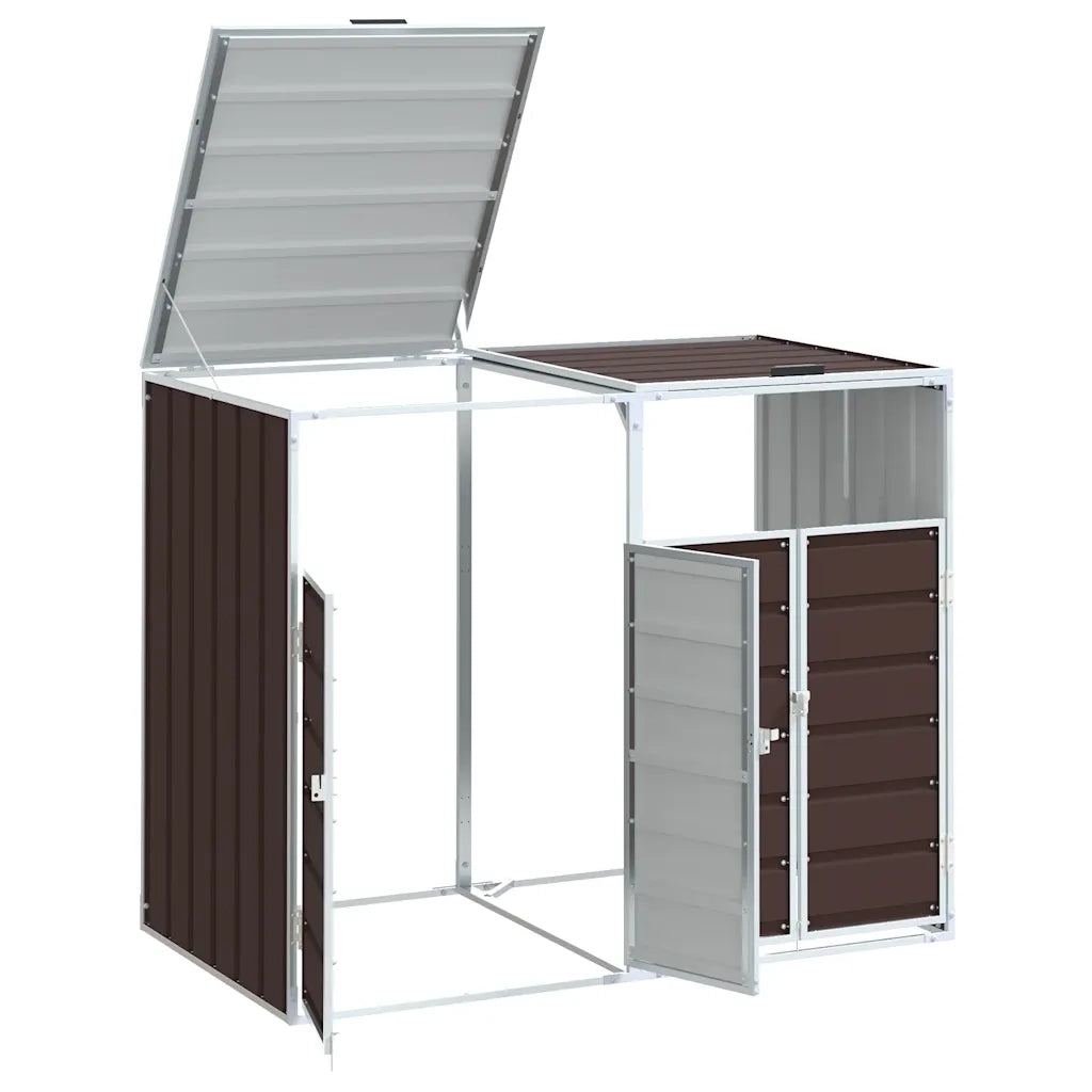 Copribidone con Ruote per 2 Bidoni Marrone 144x81x113cm Acciaio 4006178