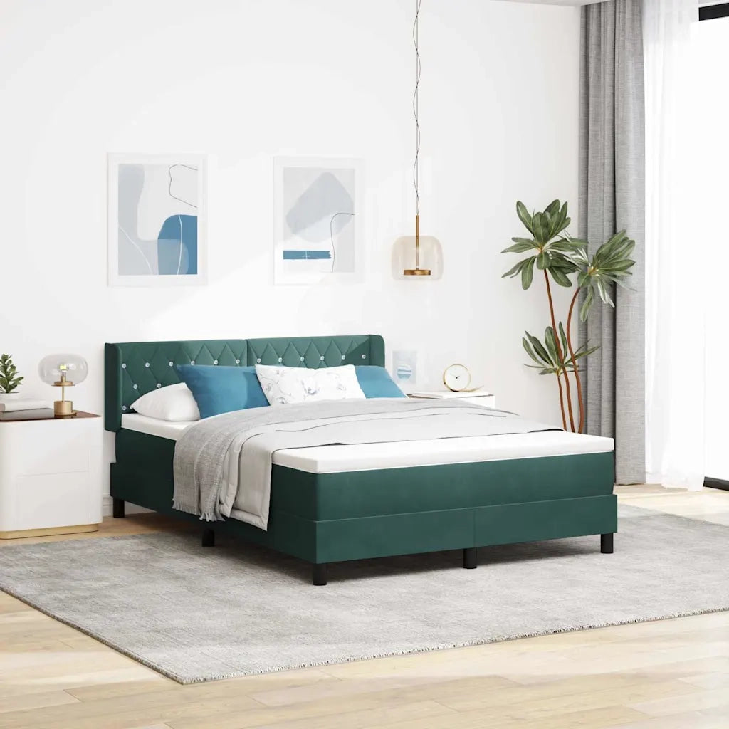 Letto a molle con materasso Verde Scuro 190 x 140 cm Poliestere