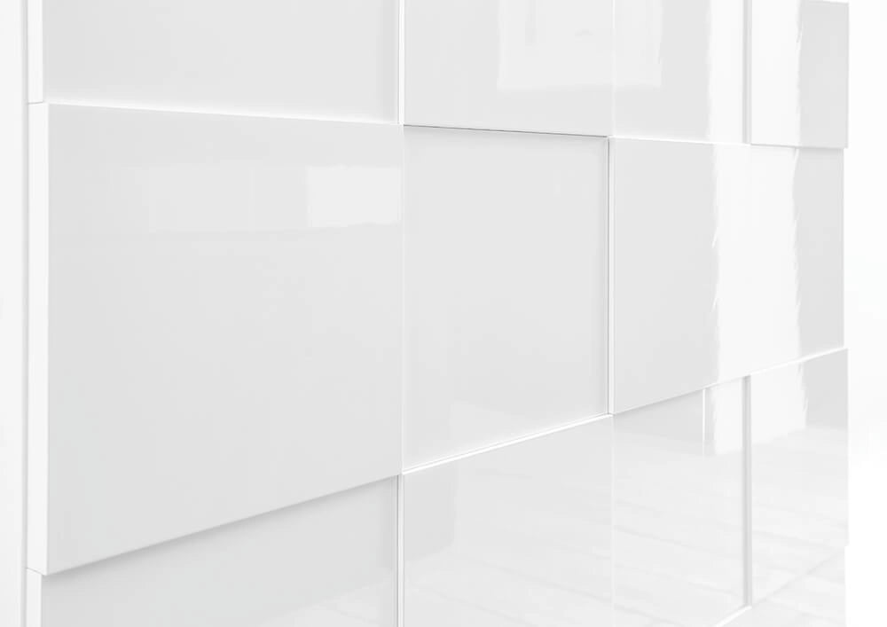Credenza Mobile Soggiorno 2 Porte 4 Cassetti e Vetrina Centrale in Melamina 241x42x84cm TFT Chequers Bianco