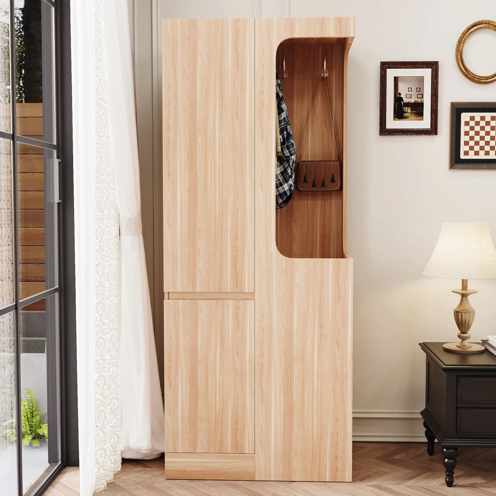 Armadio a 1 anta con 4 cassetti e vano appendiabiti aperto 70×40×170 cm; legno; bianco naturale