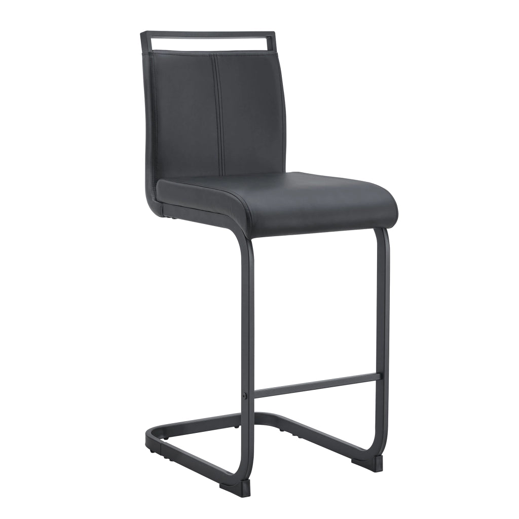 Set di 2 sgabelli da bar in PU nero con gambe in metallo nero, altezza totale 96,5 cm