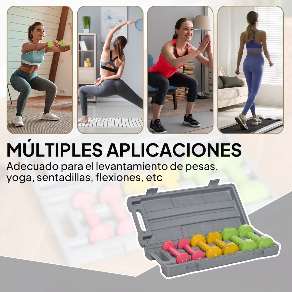 Set 6 manubri esagonali 1,5kg 1kg 0,5kg ¨C zephmum ¨C neoprene multicolore 43x18x7,5 cm