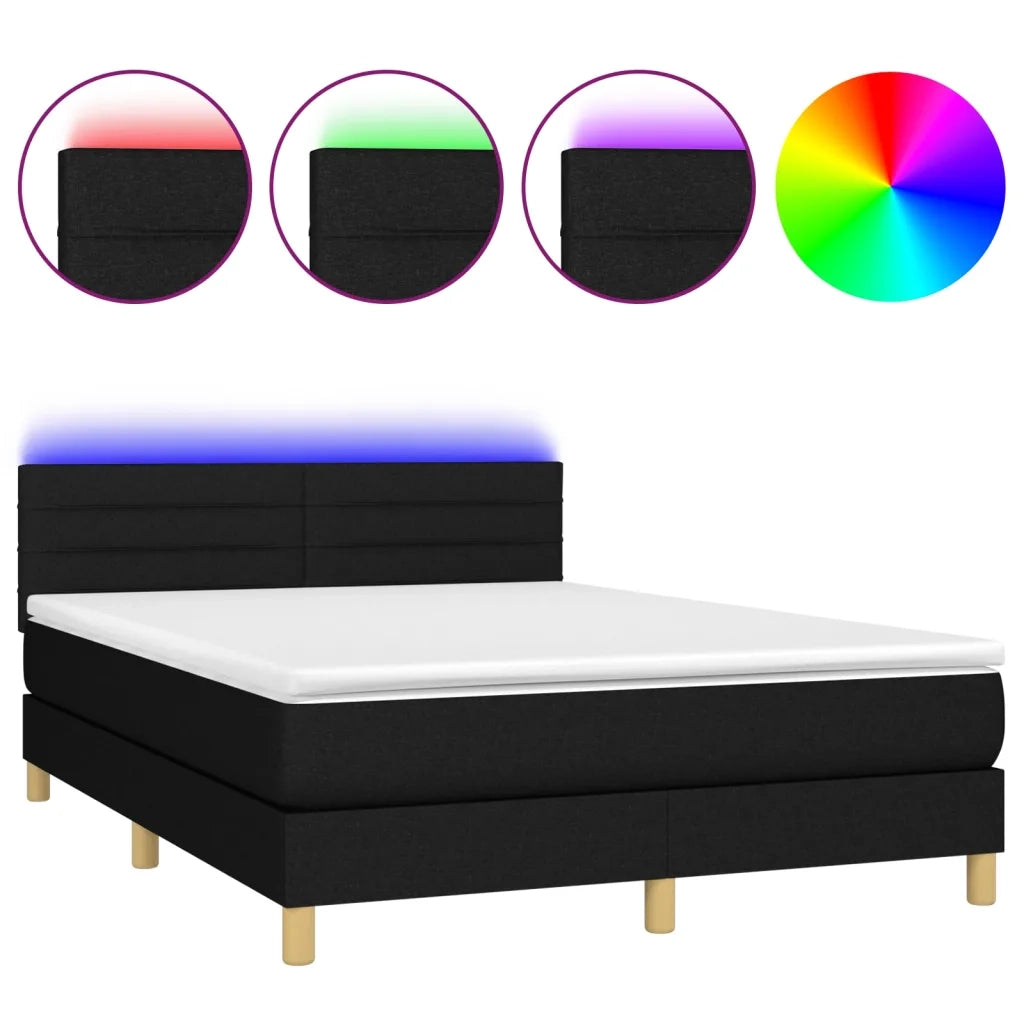 Letto a Molle con Materasso e LED Nero 140x190 cm in Tessuto 3133791