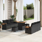 Set Divano da Giardino con cuscino 11 pcs Nero polyrattan