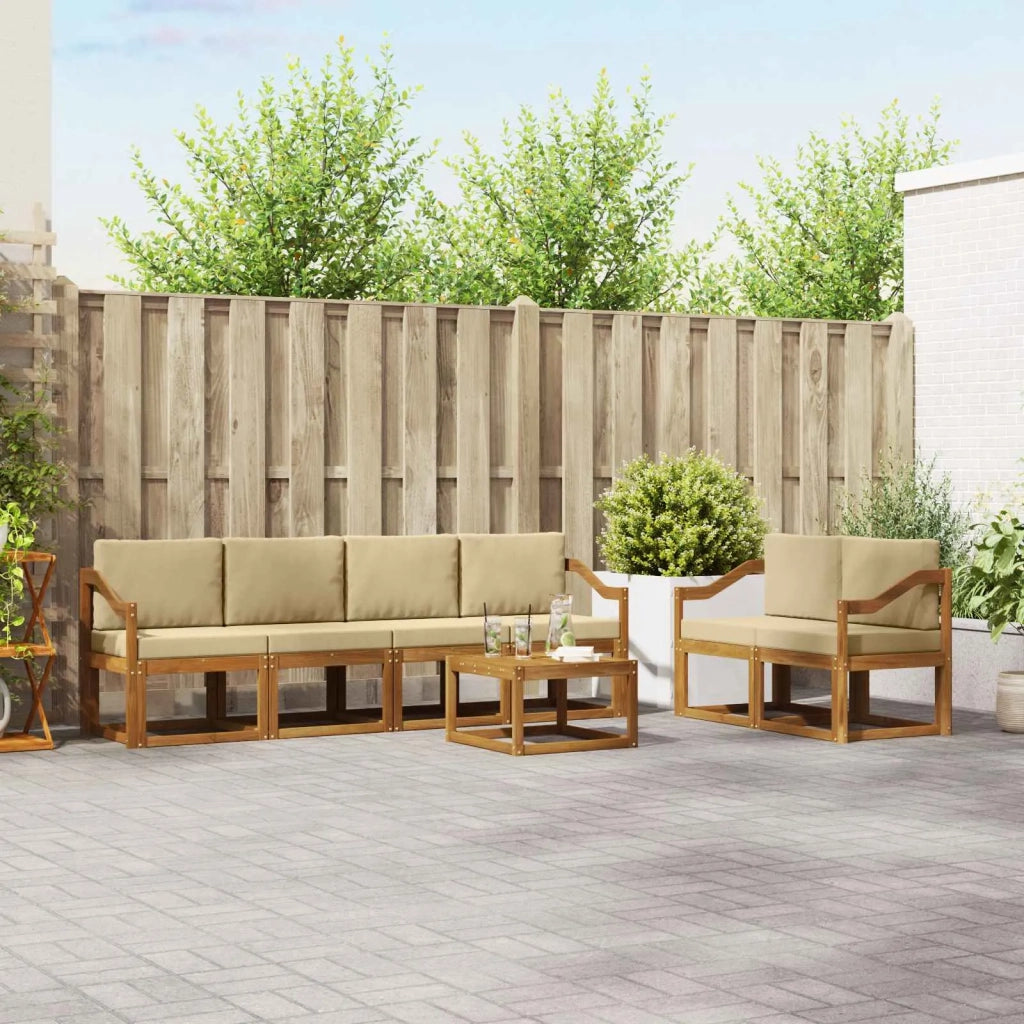 Set di divani da esterno con cuscino 7 pcs Naturale e Beige 3366061
