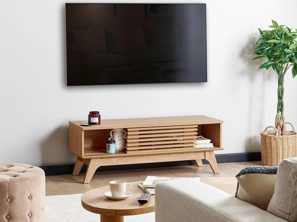 Mobile TV Mensola in legno chiaro Madia credenza passacavi Moderna supporto televisione