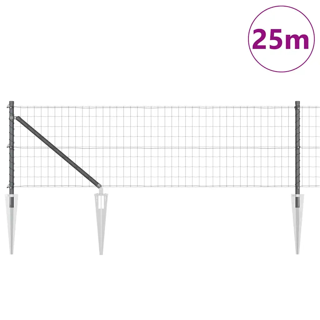 Recinzione con Posto Grigio 0,4 x 25 m Acciaio e PVC 3350671