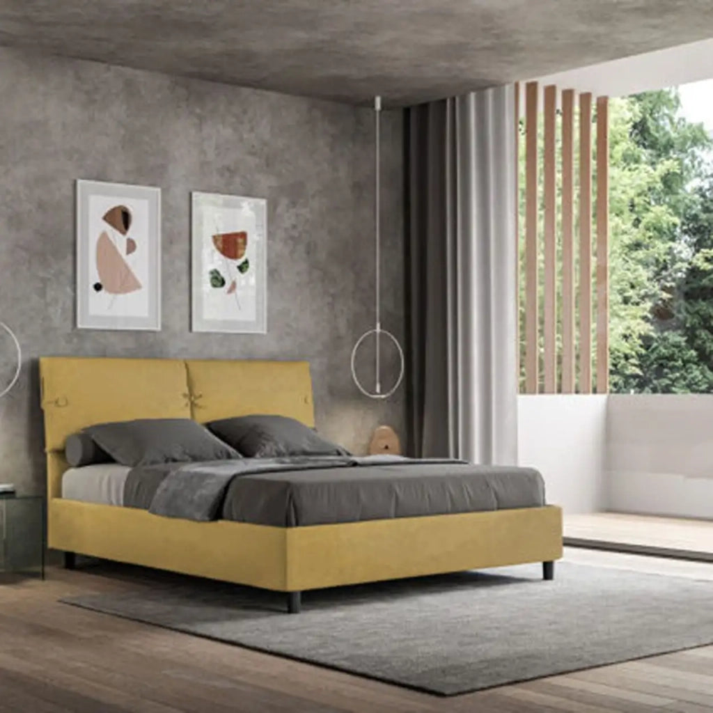 Letto matrimoniale con rete imbottito 160x200 microfibra ocra Sleeper