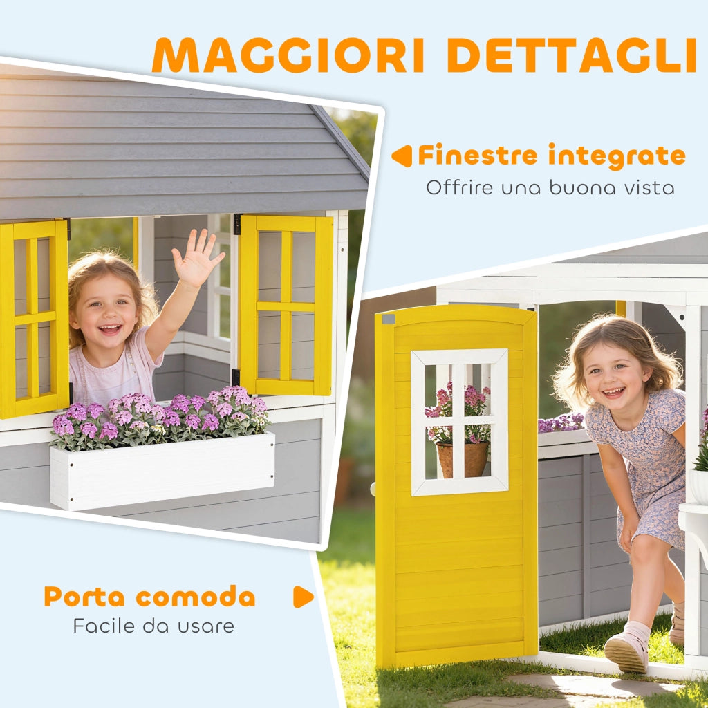 Casetta da Giardino per Bambini in Legno ¨C Xylo ¨C Grigio, 3-8 Anni, Finestre, Tetto Inclinato