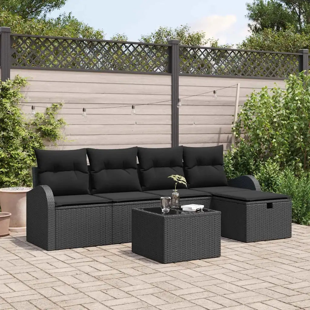 Set di divani con cuscino 6 pcs Nero polyrattan 3359072
