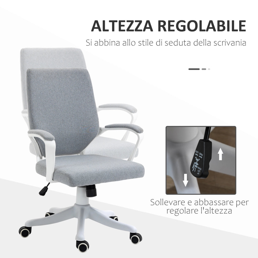 EasyComfort Sedia da Ufficio Ergonomica con Altezza Regolabile, Sedia Scrivania Imbottita Girevole 360° e Funzione Dondolo, in Tessuto effetto Lino Traspirante, per Studio, Grigio