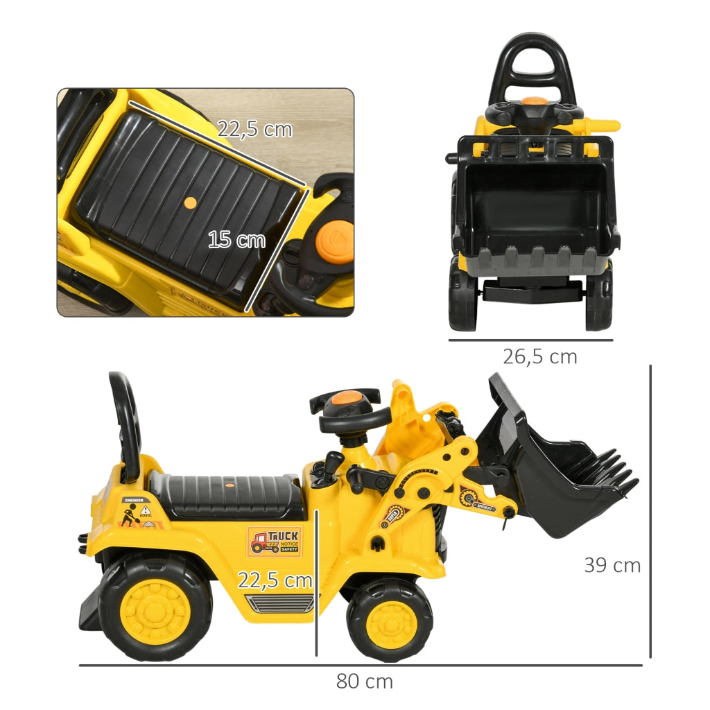 Escavatore Cavalcabile con Pala e Vano Portaoggetti ¨C Xylo ¨C Giallo e Nero, per Bambini 1,5-4 Anni