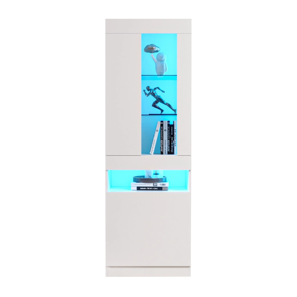 Vetrina moderna 50 x 40 x 180 cm bianca con LED USB; ante in finitura lucida e ripiani in vetro