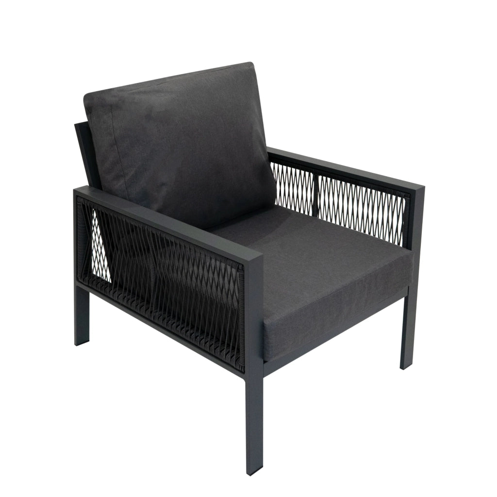 Set Mobili da Giardino 4pz Alluminio Grigio Antracite con Cassapanca Rattan Nera 582L