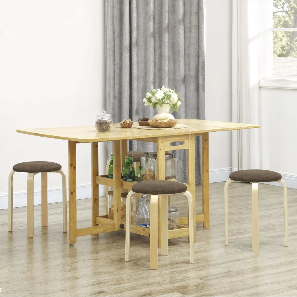 Pouf Imbottito Set 4 Pezzi ¨C Xylo ¨C Impilabile Legno Marrone