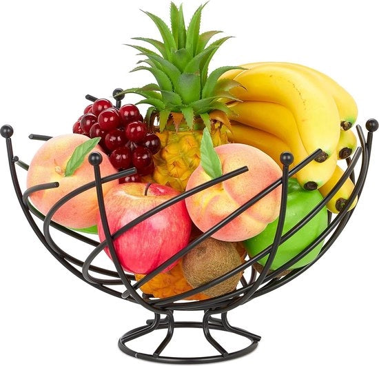 Scatola per frutta rotonda in metallo - Fruttiera moderna per frutta e verdura - 205 x 335 cm - Nero
