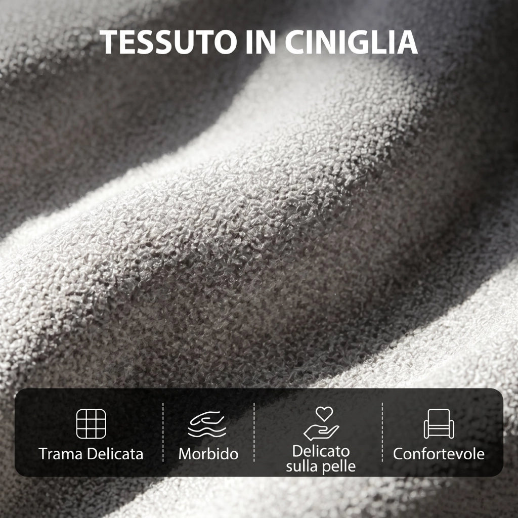 Poltrona Massaggiante e Reclinabile a 160° con Poggiapiedi e Telecomando, 66x91x108 cm, in Ciniglia Grigio Chiaro