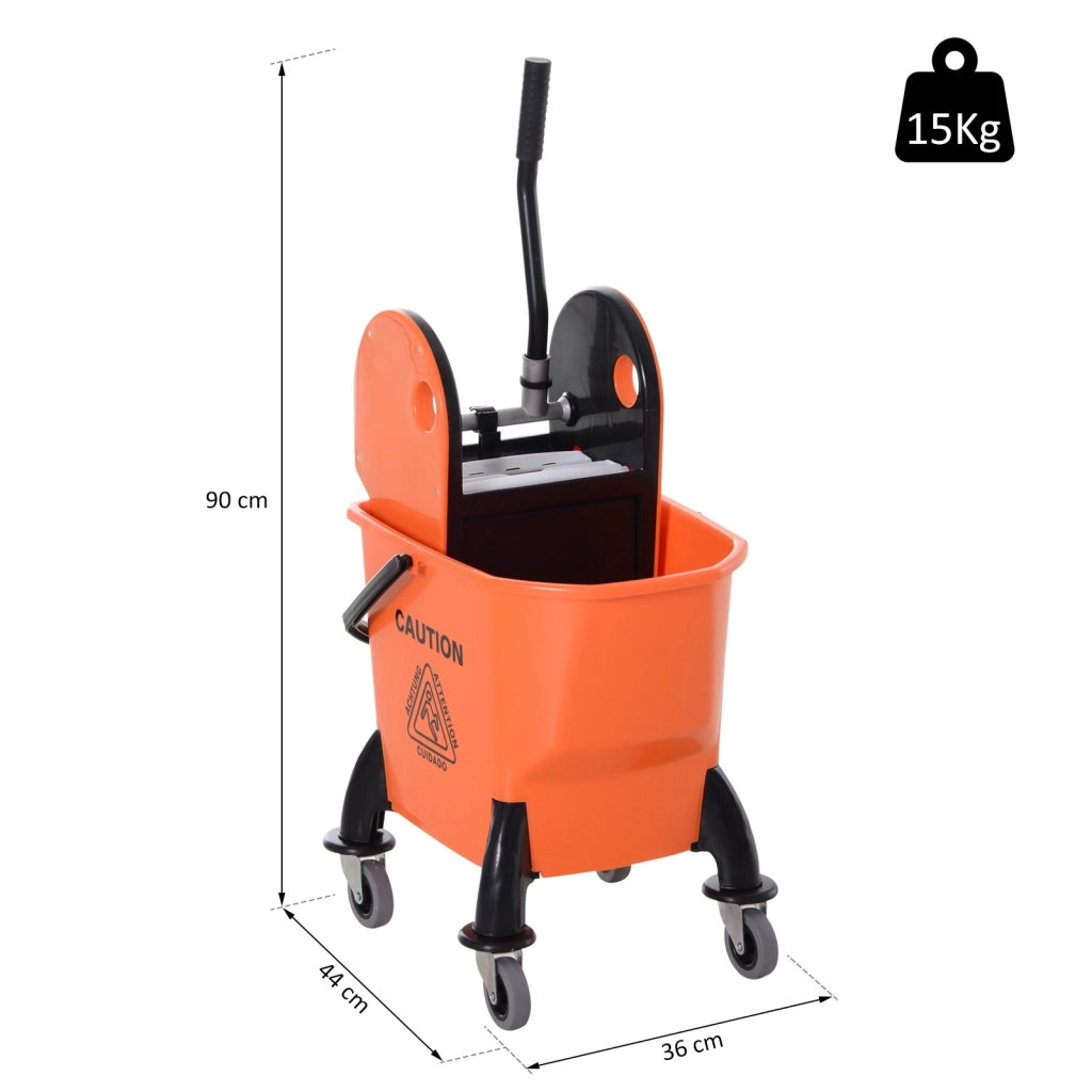 EasyComfort Carrello delle Pulizie Professionale Capacità 26L Strizzatore Rimovibile con Ruote 44 × 36 × 90cm Arancione