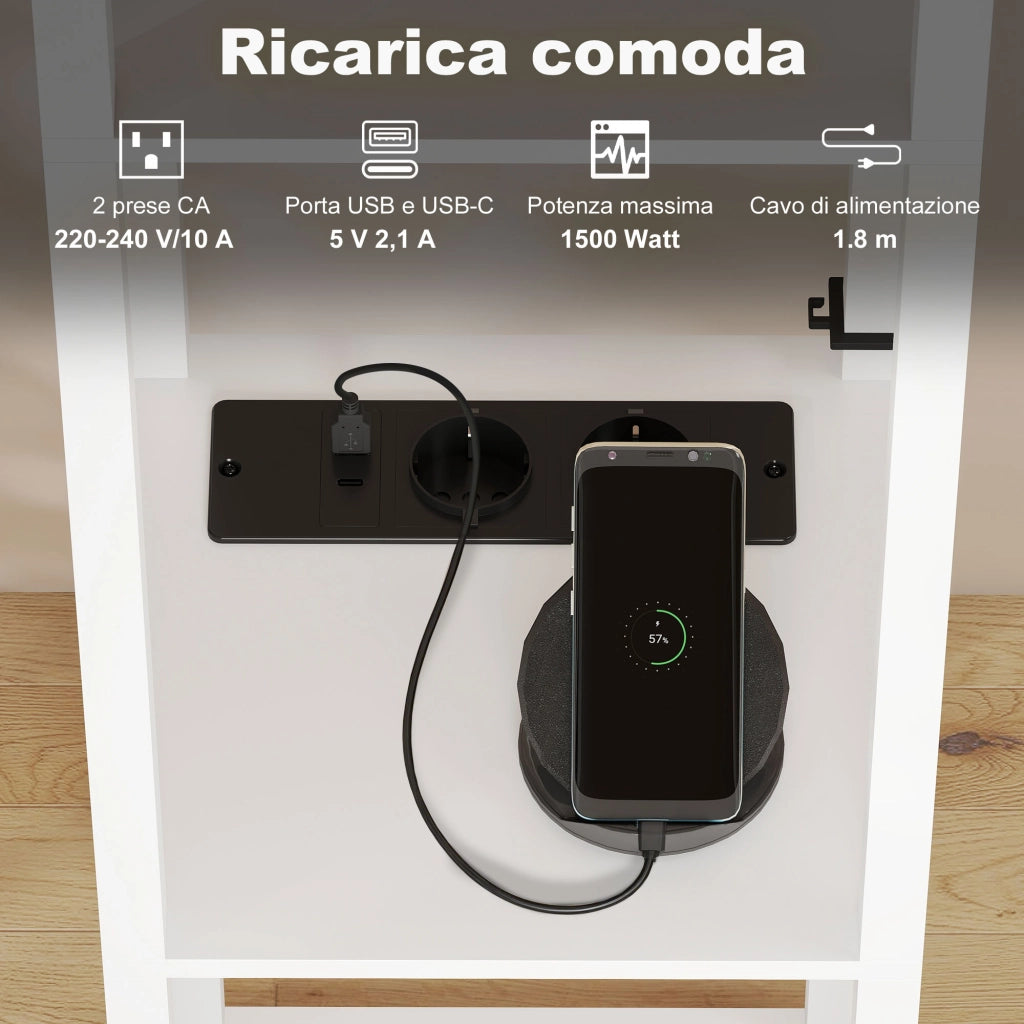 Lampada da Terra 26x26x160 cm Struttura con Ripiani Luce Regolabile Interruttore a Pedale e Porte USB in MDF Bianco