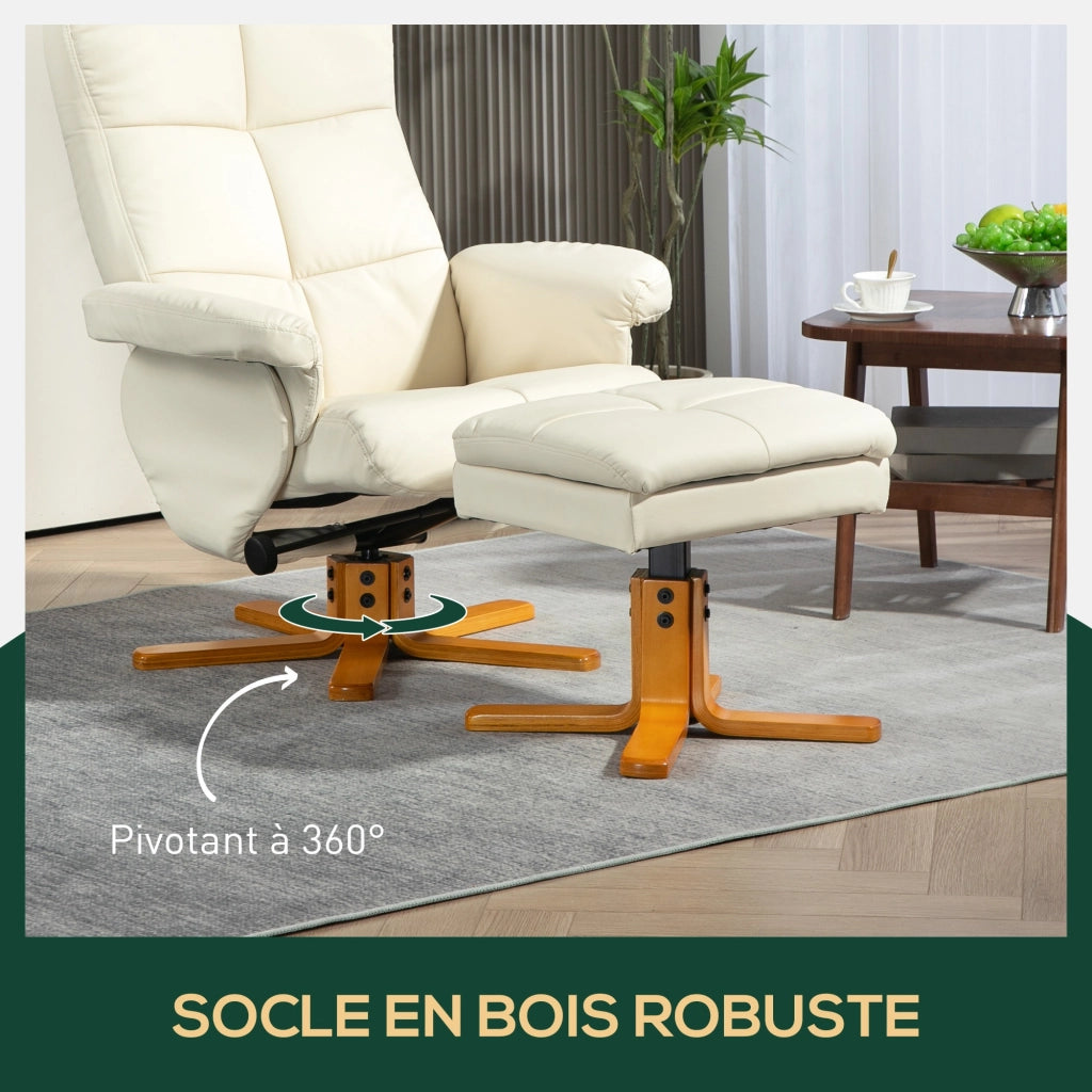 Poltrona relax girevole 360¡ã con poggiapiedi reclinabile ¨C Xylo ¨C tessuto crema 80x86x99