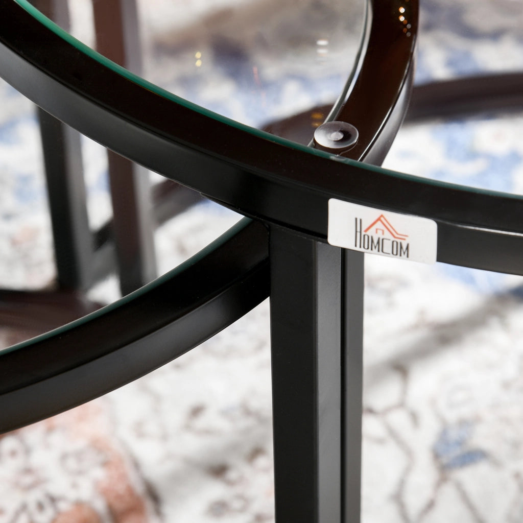 Tavolino da caff¨¨ sovrapponibile in vetro e acciaio ¨C Minimal ¨C Nero, ?70x47.5 cm e ?54x42.5 cm