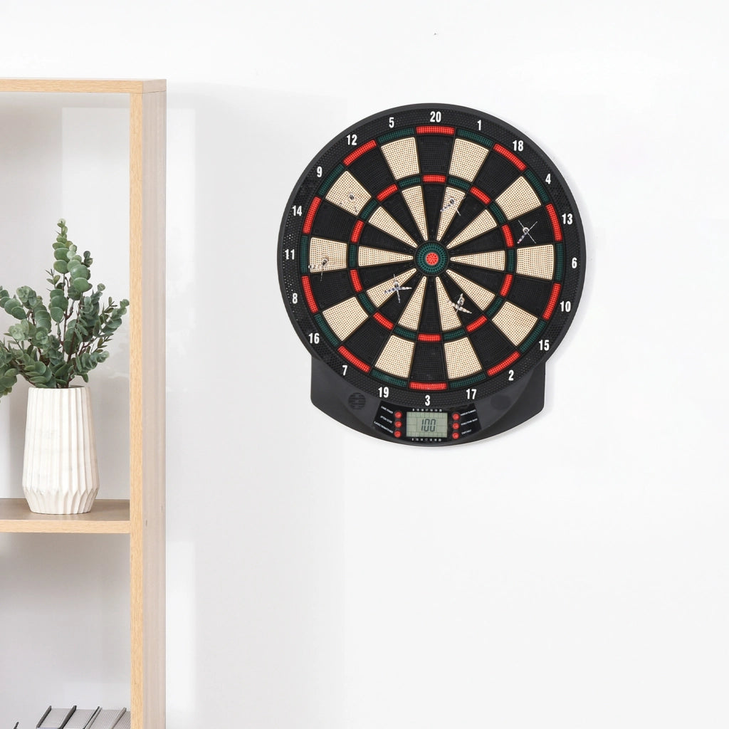 Bersaglio Freccette Elettronico ¨C Xylo ¨C PP Nero con 6 Freccette e Tabellone Segnapunti 44x39.5cm