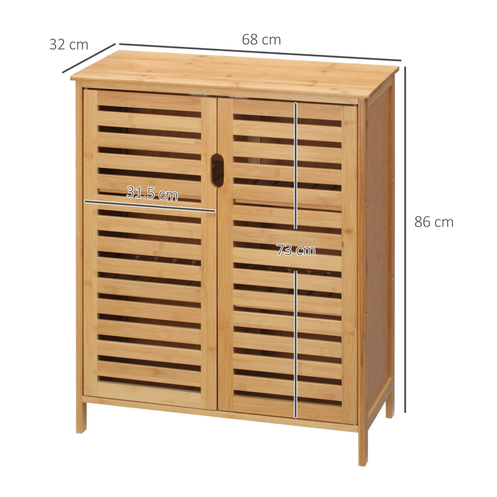 Mobile Bagno Moderno a 2 Ante con 2 Ripiani Ventilati in Bamb¨´, 68x32x86 cm, color Legno