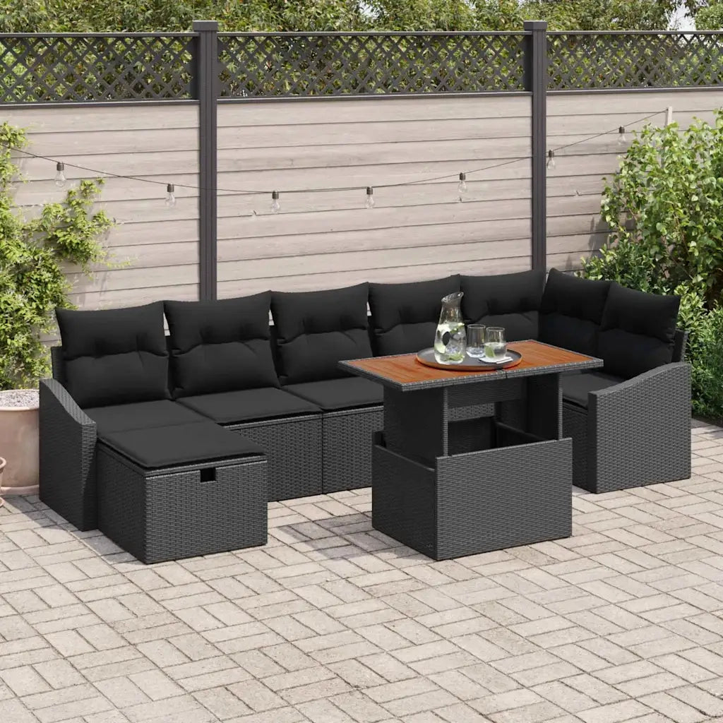 Set Divano da Giardino con cuscino 8 pcs Nero polyrattan 3360034